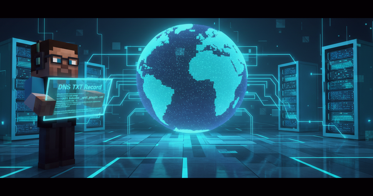 Інтерфейс верифікації Minecraft сервера через налаштування DNS запису TXT на сайті MCUA.TOP